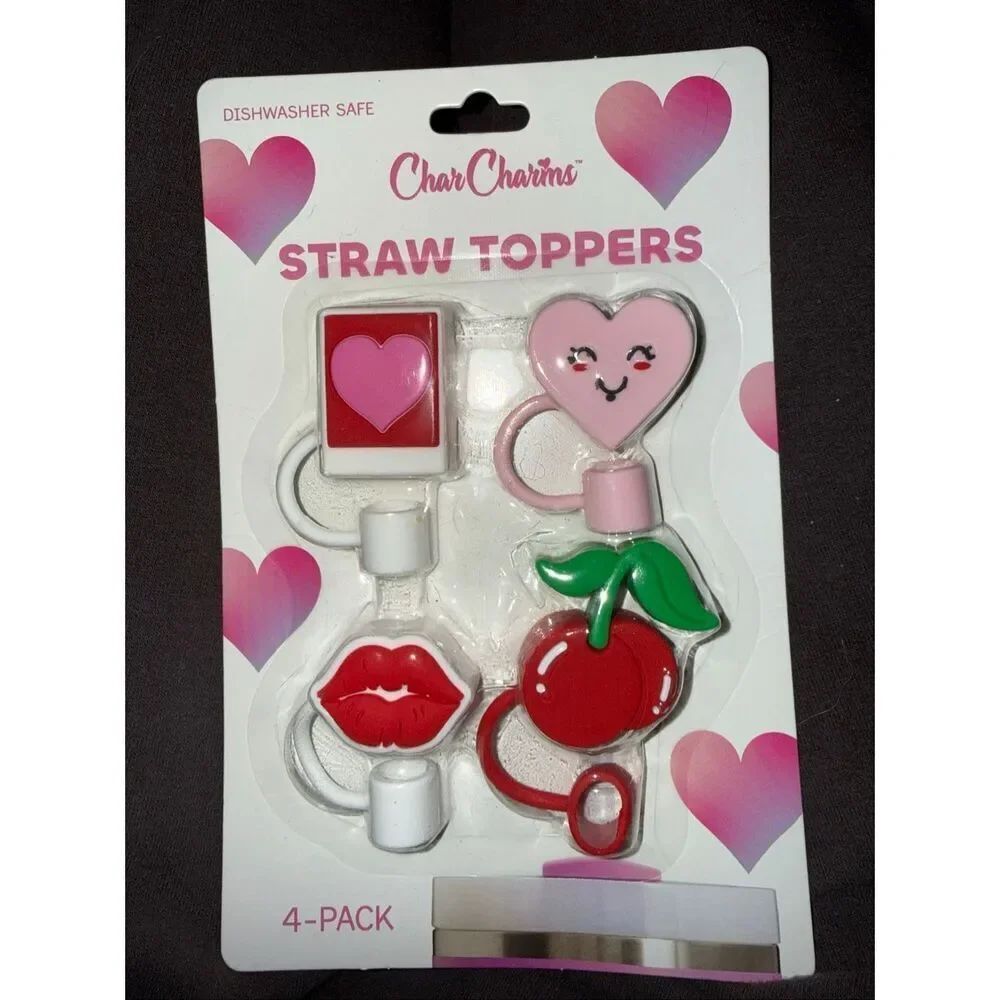 Char Charms Valentines Day Pink and Red Straw Toppers